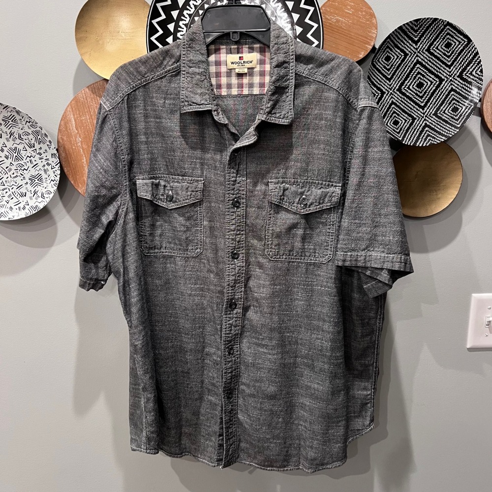 Woolrich Mens XXL Gray Marled Cotton Short Sleeve Button Down Shirt HMT10325